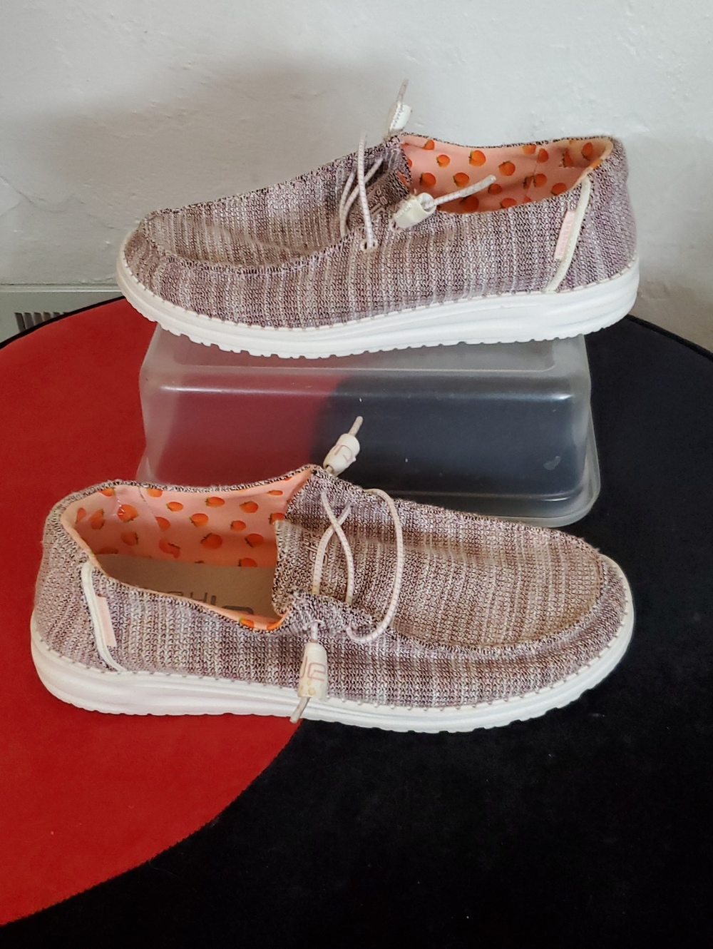 Hey Dude Wendy Srretch Peach Bud Casual Slip-On Knit Sneakers in Heathered Pink